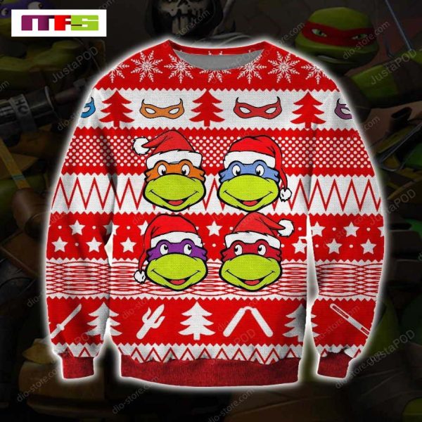 Ninja Turtles On Red And White Background Christmas Ugly Sweater 2023