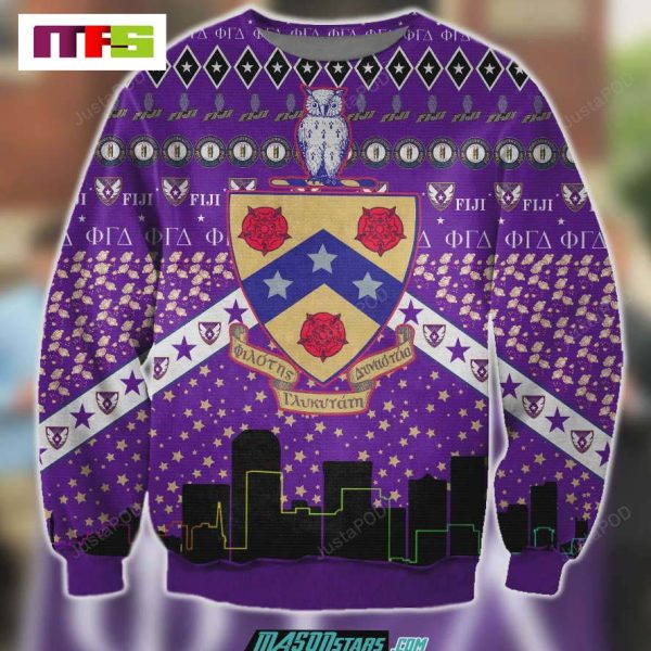 Phi Gamma Delta On Purple Background Christmas Ugly Sweater 2023