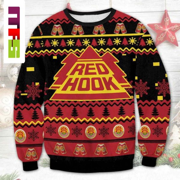 Red Hook On Black And Red Background Christmas Ugly Sweater 2023