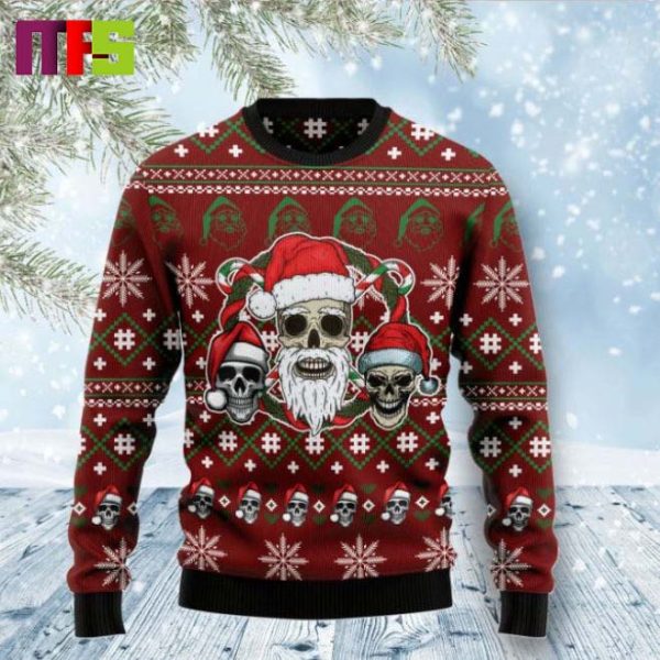 Santa Skull On Red Background Christmas Ugly Sweater 2023