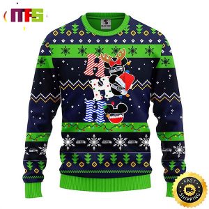 Seattle Seahawks HoHoHo Mickey Disney Funny Cute Best For 2023 Holiday Christmas Ugly Sweater