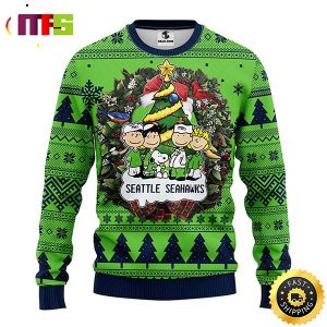 Seattle Seahawks Snoopy With Friends Cute Funny Best For 2023 Holiday Christmas Ugly Sweater