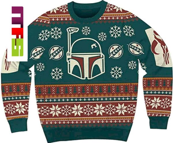 Star Wars Boba Fett On Green And Brown Backgrond Christmas Ugly Sweater 2023