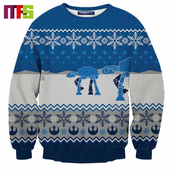 Star Wars Machine On Blue And White Background Christmas Ugly Sweater 2023