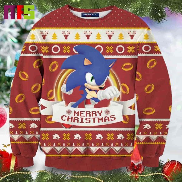 Super Sonic On Red Background Christmas Ugly Sweater 2023