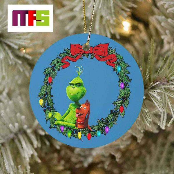 Wreath Grinch And Max On Blue Background Custom Christmas Tree Decorations 2023