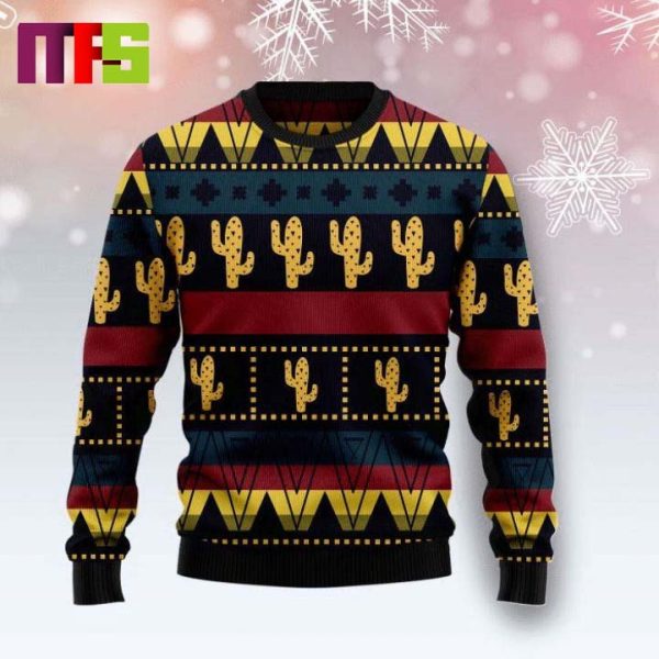 Yellow Cactus On Dark Background Christmas Ugly Sweater 2023