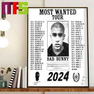 Bad Bunny Most Wanted Tour 2024 Home Decor Poster Canvas