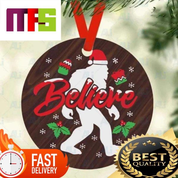 Believe Phrase And Bigfoot With Santa Hat Christmas Tree Decorations 2023