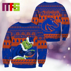 Boise State Broncos NCAA Grinch Funny Best For Holiday Christmas Ugly Sweater