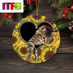 Cute Cat Sunflowers Christmas Tree Decorations 2023 Unique Xmas Ornament