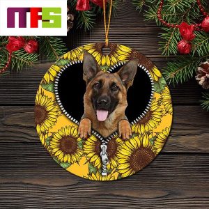 Cute German Shepherd Sunflowers Christmas Tree Decorations 2023 Unique Xmas Ornament