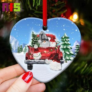 Gnome Red Truck With Pine Tree Christmas Tree Decorations 2023 Unique Ceramic Custom Shape Xmas Ornament