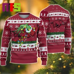 Grinch Stole Arkansas Razorbacks NCAA Funny Best For Holiday Christmas Ugly Sweater