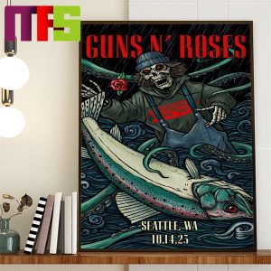 Guns N Roses Seattle WA On October 14th 2023 Skeleton Fisherman Home Decor Poster Canvas