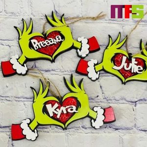 Heart Grinch Hand Christmas Tree Decorations 2023 Unique Custom Name Xmas Ornament