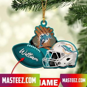 Miami Dolphins NFL Custom Name Rugby Ball Helmet Custom Shape Christmas Ornament