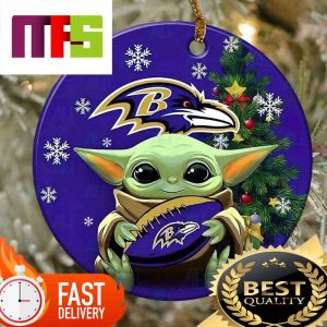 NFL Baltimore Ravens With Baby Yoda Funny Custom Christmas Tree Ornaments 2023