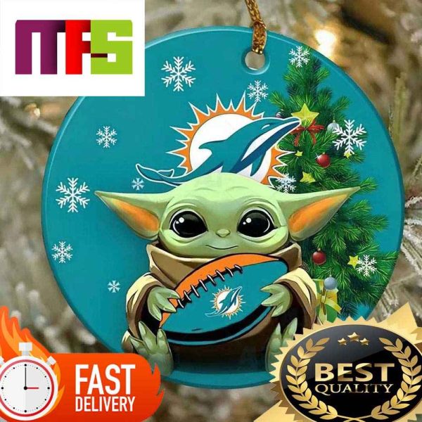 NFL Miami Dolphins With Baby Yoda Funny Custom Christmas Tree Ornaments 2023