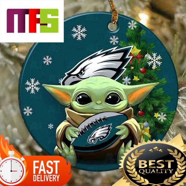 NFL Philadelphia Eagles With Baby Yoda Funny Custom Christmas Tree Ornaments 2023