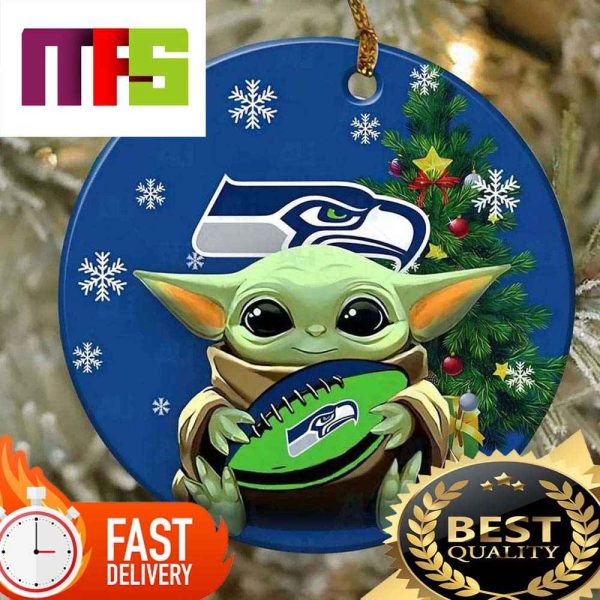 NFL Seattle Seahawks With Baby Yoda Funny Custom Christmas Tree Ornaments 2023