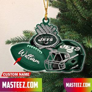 New York Jets NFL Custom Name Rugby Ball Helmet Custom Shape Christmas Ornament