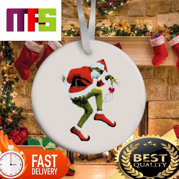 The Grinch Holding Face Mask Funny Custom Christmas Ornaments 2023