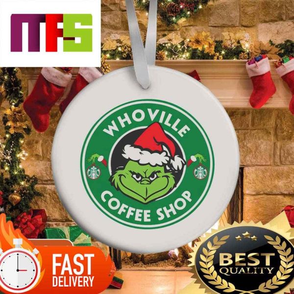 Whoville Coffee Shop Grinch Face With Santa Hat Christmas Ornaments 2023