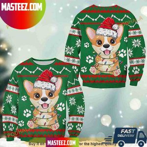 3D Corgi Green Pattern Christmas Funny Ugly Sweater