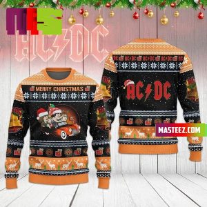 ACDC Cartoon Members And Christmas Hat Logo Reindeer Pattern Ugly Christmas Sweater ACDC Cartoon Members And Christmas Hat Logo Reindeer Pattern Ugly Christmas Sweater