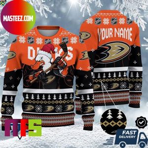 Anaheim Ducks Mascot NHL Personalized Name Unique Design For Holiday Ugly Christmas Sweater