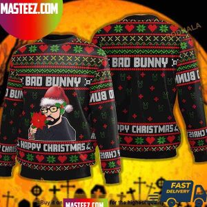 Bad Bunny Logo Merry Christmas 2023 Best Unique Ugly Sweater For Family Bad Bunny Logo Merry Christmas 2023 Best Unique Ugly Sweater For Family