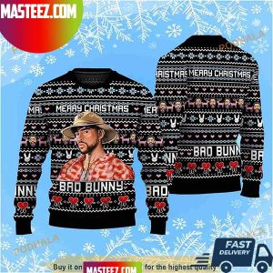 Bad Bunny Merry Christmas 2023 Happy Xmas Holiday For Men And Women Ugly Sweater Bad Bunny Merry Christmas 2023 Happy Xmas Holiday For Men And Women Ugly Sweater