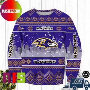 Baltimore Ravens NFL Big Logo Snowflake Pattern For Holiday Ugly Christmas Sweater