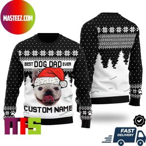 Best Dog Dad Ever Bull Custom Name Snowflake Pattern Ugly Christmas Sweater