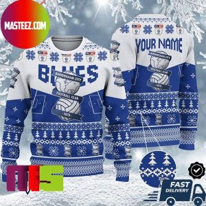 Cardiff City FC Big Logo Custom Name Name Ugly Christmas Sweater