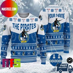 Bristol Rovers FC EFL Logo Snowflakes Pattern Custom Name For Holiday Ugly Christmas Sweater