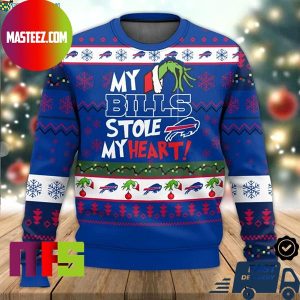 Buffalo Bills Grinch My Bills Stole My Heart Snowflake Pattern Ugly Christmas Sweater