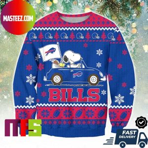 Buffalo Bills Snoopy Driving Car Snowflake Pattern Ugly Christmas Sweater