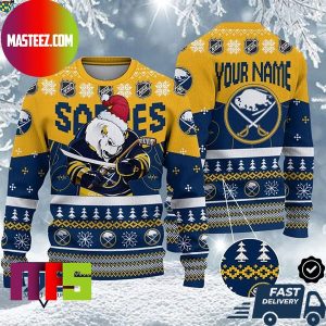 Buffalo Sabres Mascot NHL Personalized Name Unique Design For Holiday Ugly Christmas Sweater