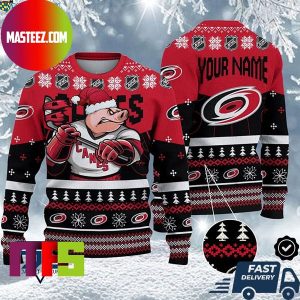 Carolina Hurricanes Mascot NHL Personalized Name Unique Design For Holiday Ugly Christmas Sweater