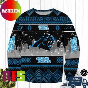 Carolina Panthers Big Logo Snowflake Pattern For Holiday Ugly Christmas Sweater