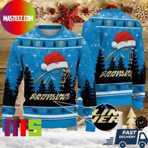 Carolina Panthers Christmas Hat Logo Panthers Logo Pattern Ugly Christmas Sweater