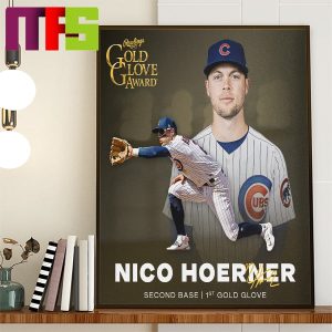 Chicago Cubs Nico Hoerner Rawlings Gold Glove Winner Second Base 2023 Home Decor Poster Canvas