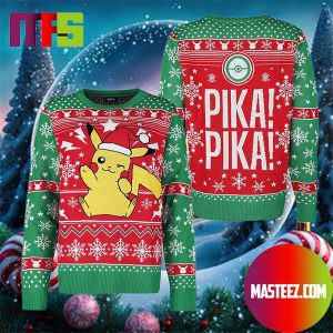 Christmas Hat Pikachu Pika Pika Snowflake Pattern Holiday Ugly Christmas Sweater