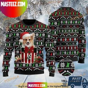 Christmas Patterns And Lovely Corgi In The Box 3D Funny Ugly Sweater