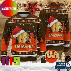 Cleveland Browns Christmas Hat Browns Logo Pattern For Holiday Ugly Christmas Sweater