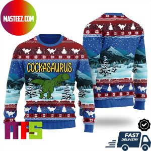 Cockasaurus T-Rex Offensive Snowflake Pattern For Holiday Ugly Christmas Sweater