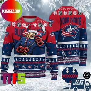 Columbus Blue Jackets Mascot NHL Personalized Name Unique Design For Holiday Ugly Christmas Sweater