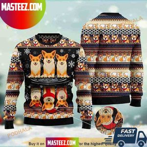 Corgi Dog Lovers Wool Knitted Christmas Ugly Sweater